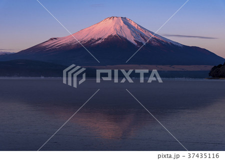 厳冬期の山中湖より富士山の朝 37435116