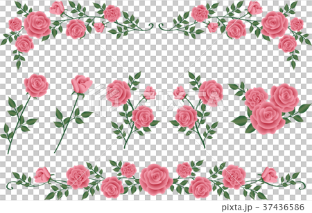 ピンク色のバラ 飾り線とイラストのイラスト素材 ピンク色のバラ 飾り線とイラストのイラスト素材