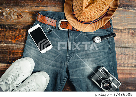 メンズ デニム ファッション 物撮りの写真素材