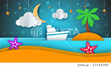 Ship, paper landscape, sea, cloud, star cartoon Ship, paper landscape, sea, cloud, star cartoon 37438269