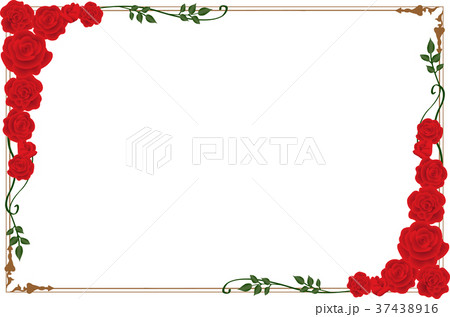 赤いバラのフレーム 横のイラスト素材