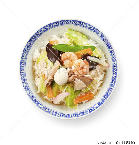 中華丼(真俯瞰、白バック、影イキ) 中華丼(真俯瞰、白バック、影イキ) 37439168