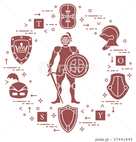 Knight, shields, swords, helmets, cubes 37441445