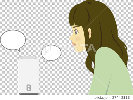 スマートスピーカーに話しかける女性イラストのイラスト素材