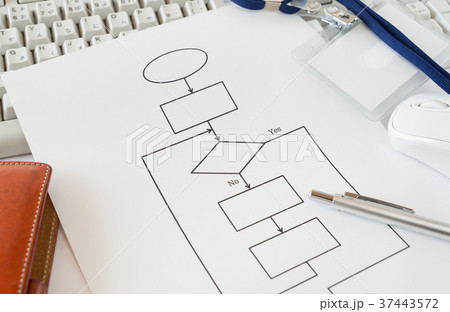 フローチャート　流れ図　手順　マニュアル　プログラミング　ビジネス リスキリング　学び直し 37443572