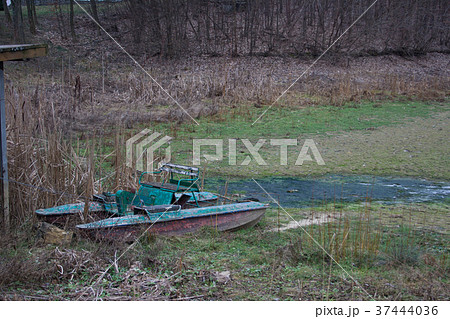 Old water bicycle on a dried lake 37444036
