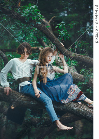Young couple of elves in love outdoor Young couple of elves in love outdoor 37444453