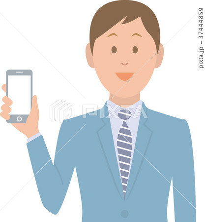 スーツ ビジネスマン 男性 Iphone スマートフォン イラストのイラスト素材