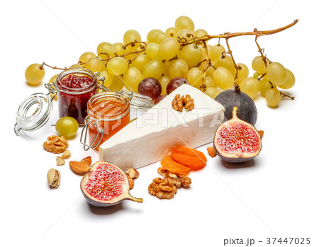 Piece of brie or camambert cheese on a white 37447025