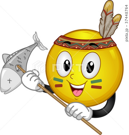 Mascot Smiley Indian Fish Hunt Illustration Mascot Smiley Indian Fish Hunt Illustration 37448764