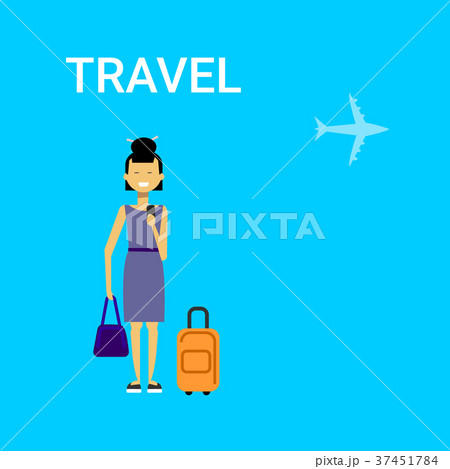 Woman Traveller With Bag Young Asian Female Travel 37451784
