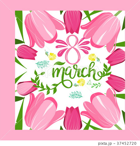 Floral frame text 8 March floral greeting card. Floral frame text 8 March floral greeting card. 37452720