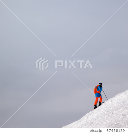 Skier before downhill on snow slope for freeriding 37456129