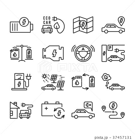 Electric car outline vector icons set. 37457131