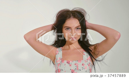 Portrait of beautiful young woman at studio on the Portrait of beautiful young woman at studio on the 37457889