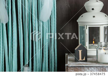 Bedroom decor on wooden background 37458475