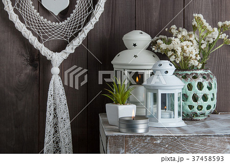 Bedroom decor on wooden background 37458593