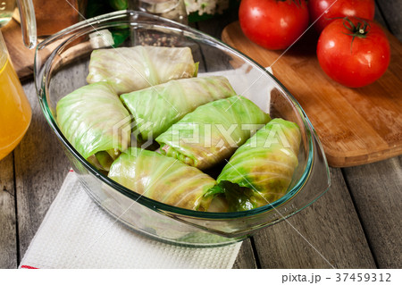 Stuffed cabbage prepared for cooking Stuffed cabbage prepared for cooking 37459312