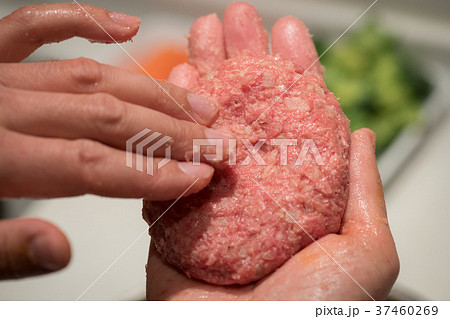 ハンバーグ作り　形を整える手元 37460269