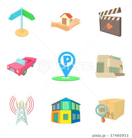 Center of the district icons set, cartoon style Center of the district icons set, cartoon style 37460953