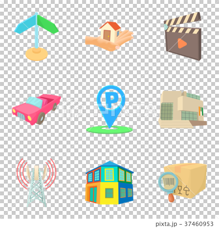 Center of the district icons set, cartoon style Center of the district icons set, cartoon style 37460953