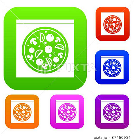 Pizza with salami, mushrooms, tomatoes set color collection Pizza with salami, mushrooms, tomatoes set color collection 37460954