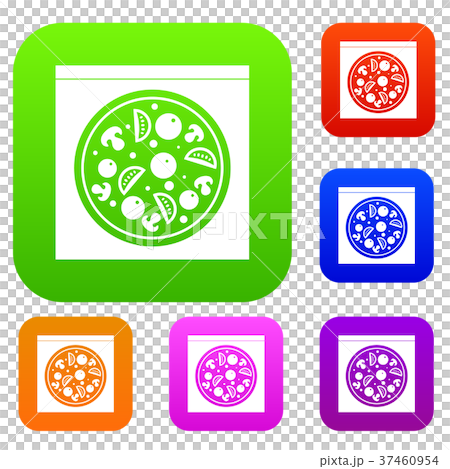 Pizza with salami, mushrooms, tomatoes set color collection Pizza with salami, mushrooms, tomatoes set color collection 37460954