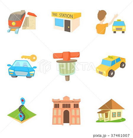 Little town icons set, cartoon style 37461007