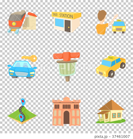 Little town icons set, cartoon style Little town icons set, cartoon style 37461007