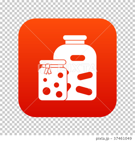 Jars with pickled vegetables and jam icon digital red 37461049