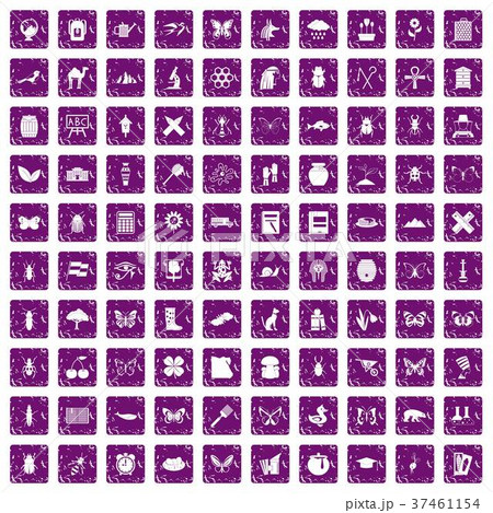 100 insects icons set grunge purple 37461154