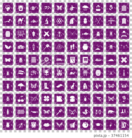 100 insects icons set grunge purple 37461154