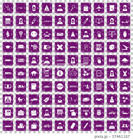 100 initiation icons set grunge purple 37461187