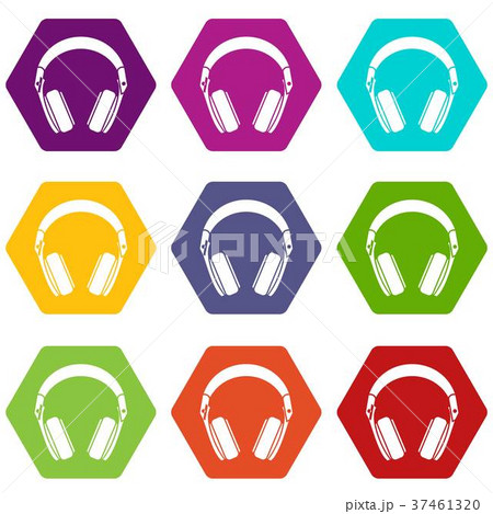 Headphones icon set color hexahedron Headphones icon set color hexahedron 37461320