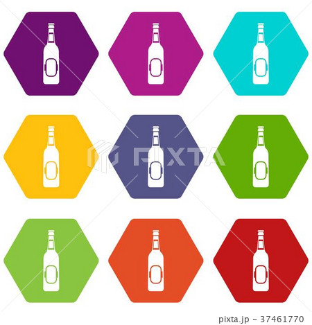 Bottle of beer icon set color hexahedron Bottle of beer icon set color hexahedron 37461770