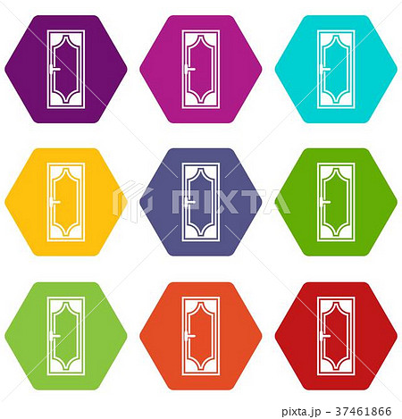 Wooden door with glass icon set color hexahedron 37461866