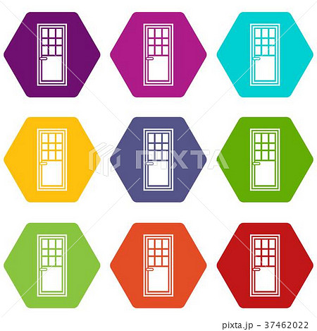 Wooden door with glass icon set color hexahedron 37462022