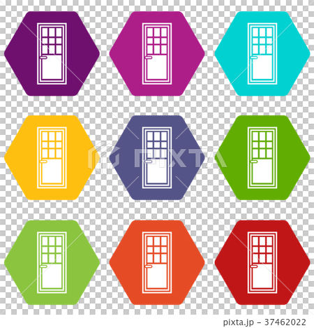 Wooden door with glass icon set color hexahedron 37462022