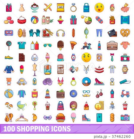 100 shopping icons set, cartoon style 37462260