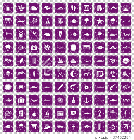 100 marine environment icons set grunge purple 37462294