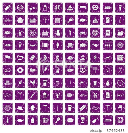 100 meat icons set grunge purple 100 meat icons set grunge purple 37462483