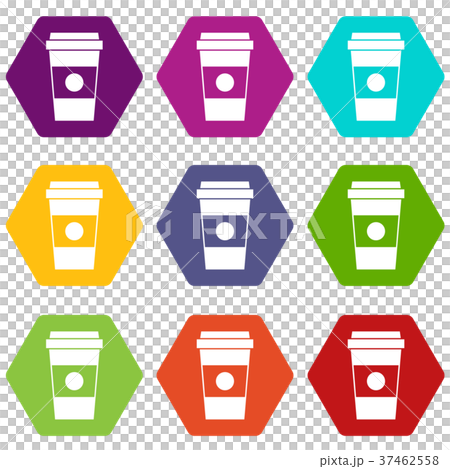 Paper cup of coffee icon set color hexahedron Paper cup of coffee icon set color hexahedron 37462558