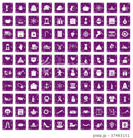 100 national holiday icons set grunge purple 37463151