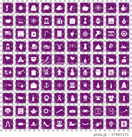100 national holiday icons set grunge purple 37463151