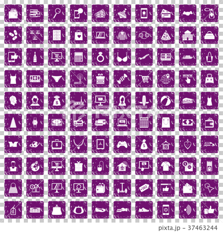 100 online shopping icons set grunge purple 37463244