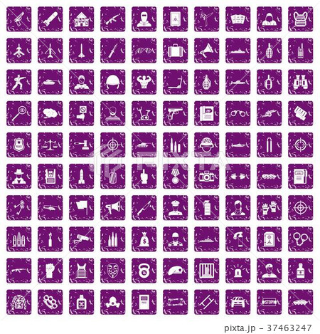 100 officer icons set grunge purple 37463247