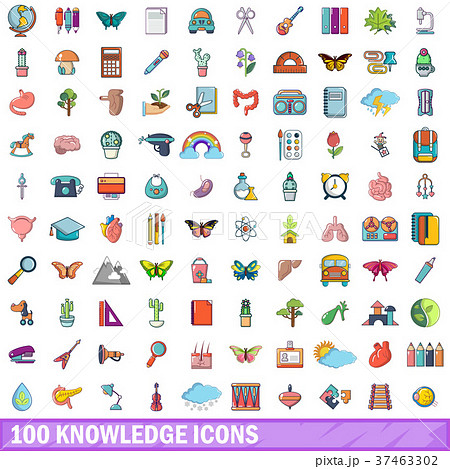 100 knowledge icons set, cartoon style 37463302