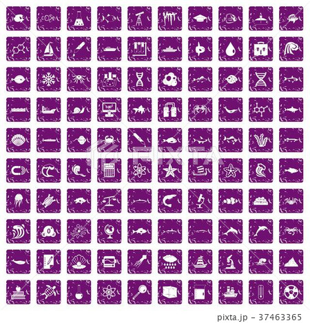 100 oceanology icons set grunge purple 37463365