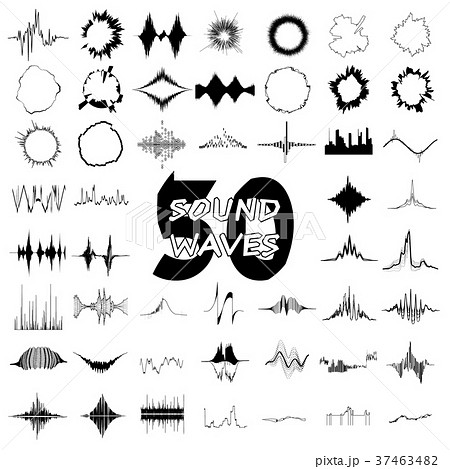 50 Sound wave audio icons set, simple style 50 Sound wave audio icons set, simple style 37463482