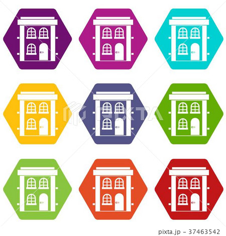 Two-storey residential house icon set color hexahedron 37463542